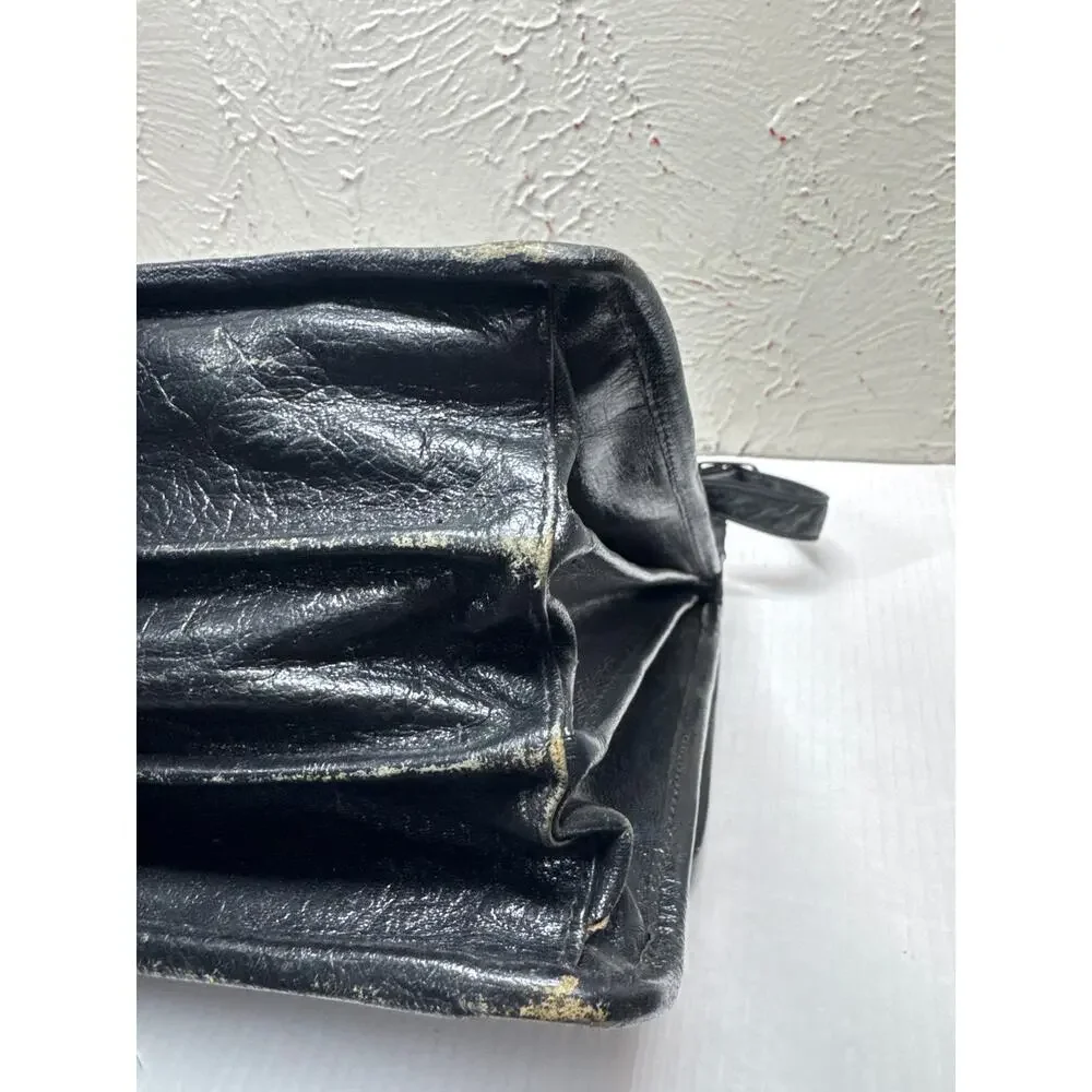 Vintage Bugatti‎ Expandable Black Briefcase Laptop Bag Leather